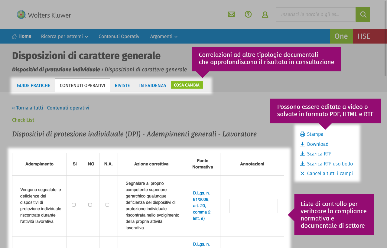 Contenuti operativi: Check list